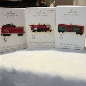 New Hallmark Lionel Holiday Red Train Ornament Set of 3 Year 2009